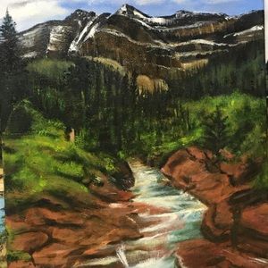 Waton red rock mountain  Canva in oil